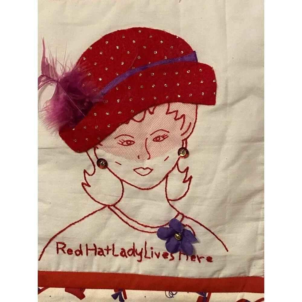 Red Hat Ladies Society Wall Hanging Hats Lady Handmade 2004 New York Lady Bugs
